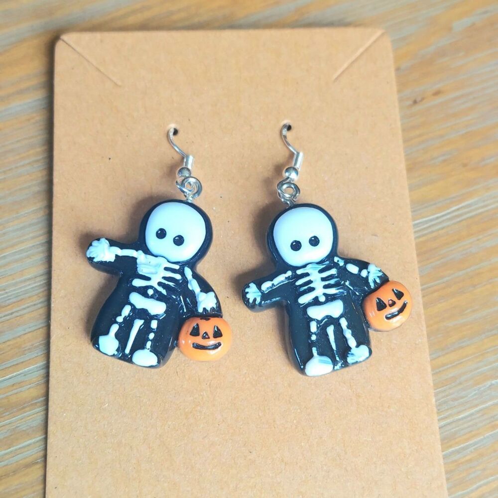Halloween Skeleton Earrings with Pumpkin Halloween Earrings